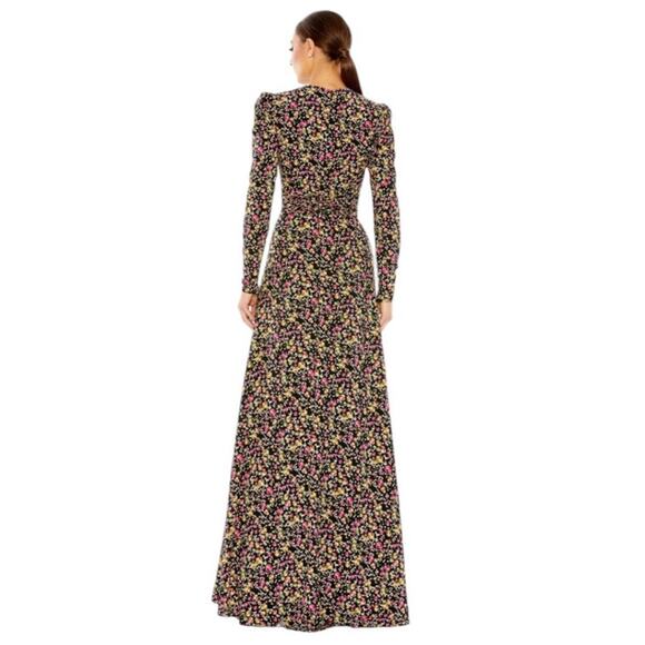 Mac Duggal NWT Style 26916 Size 22 Black Floral Multicolor Long Sleeve Gown - Picture 3 of 9
